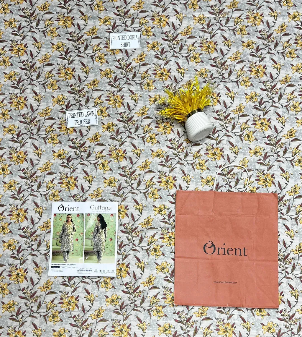 Printed Dobby Lawn 2Pcs Yellow Suit