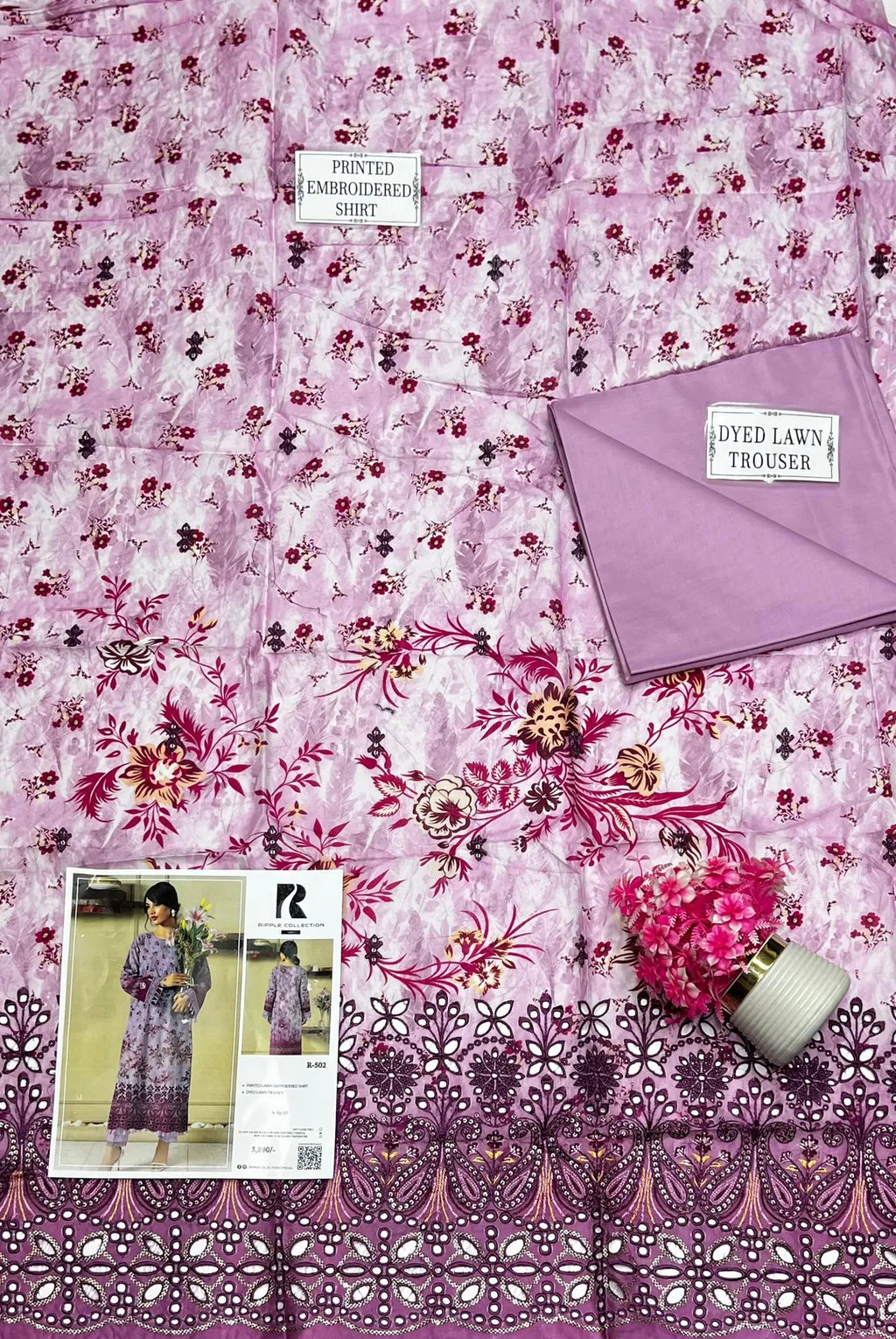 Women's Embroidered Lawn Suit Pink 2 Pcs Bakra Eid