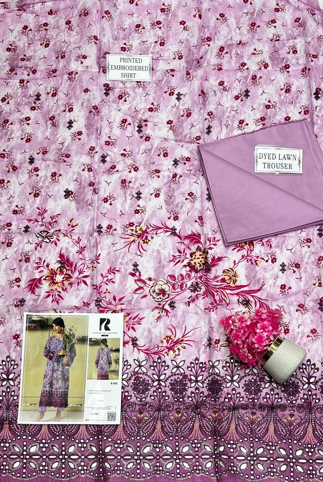 Women's Embroidered Lawn Suit Pink 2 Pcs Bakra Eid